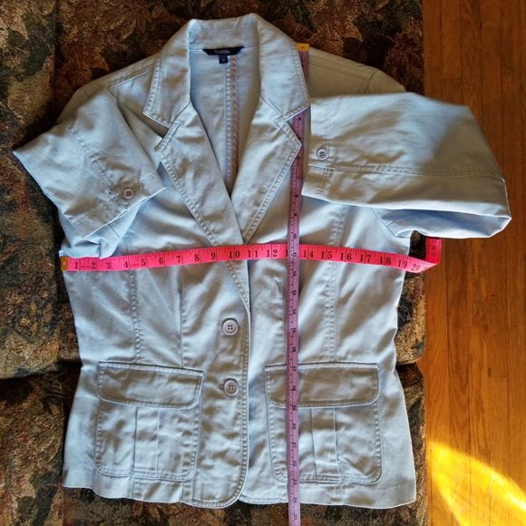 Vintage 90s, pale blue, fitted, comfortable cotton jacket/blazer, S, Reitmans - Picture 4 of 8
